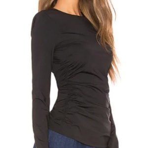 Theory Travel Jersey Ruched Long Sleeve Top in Black
